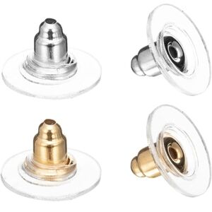 Clear Disc Earring Backs with Gold & Silver Metal Stops